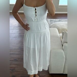 Urban Outfitters White Button-Front Smocked Midi Dress